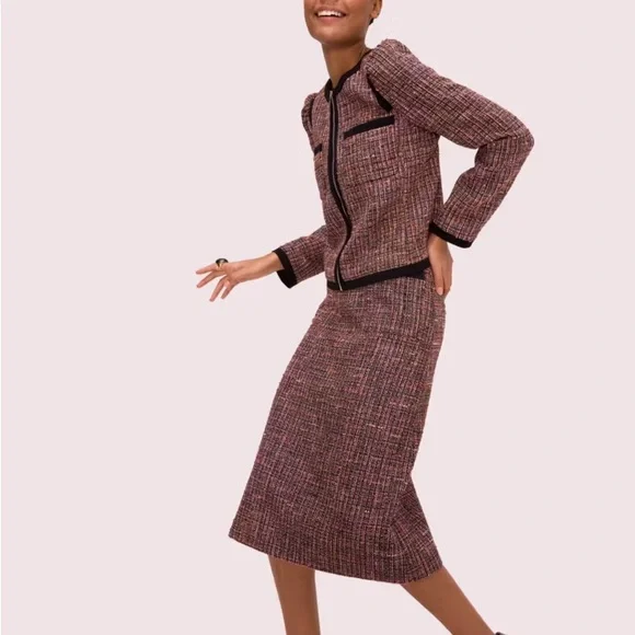 Kate Spade Puff Sleeve Tweed Jacket in Pink Plaid - Picture 2 of 11